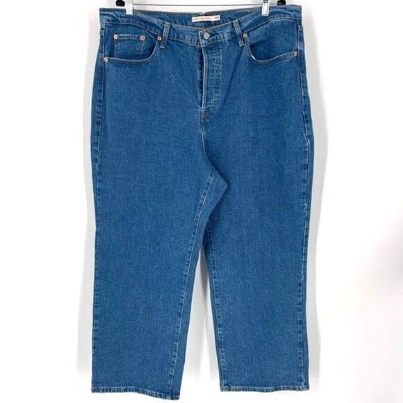 Levi's Women's Ribcage Straight Ankle Jeans Blue‎ Denim Medium Wash Size 18W - Picture 1 of 13